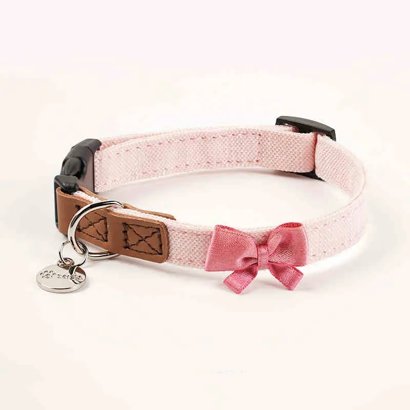 Pet Dog Hand Holding Rope Cute Bow Collar Tone - Pink