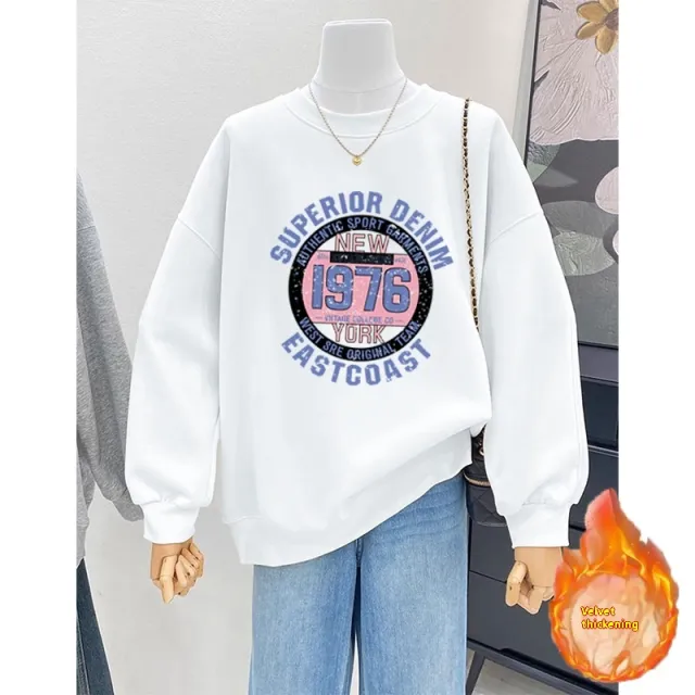 Retro Loose Round Neck Hoodie For Women With Plush - Shop at LoveMi