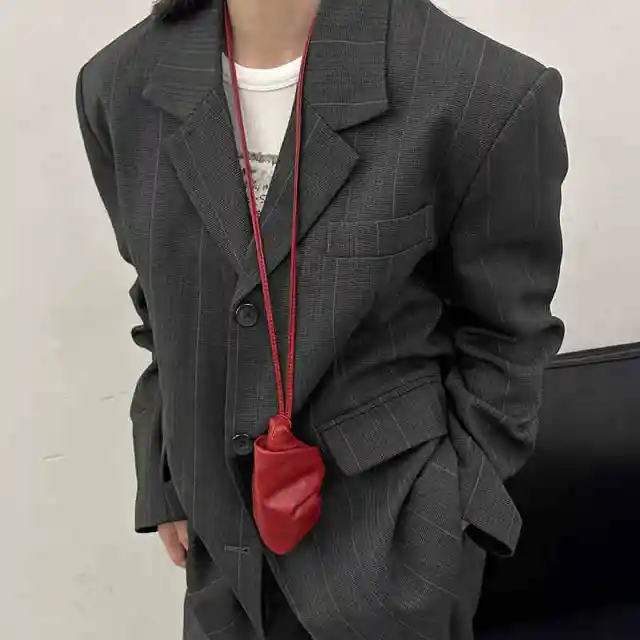 Hanging Neck Cowhide Cloud Coin Purse Earphone Bag Red - Shop at LoveMi
