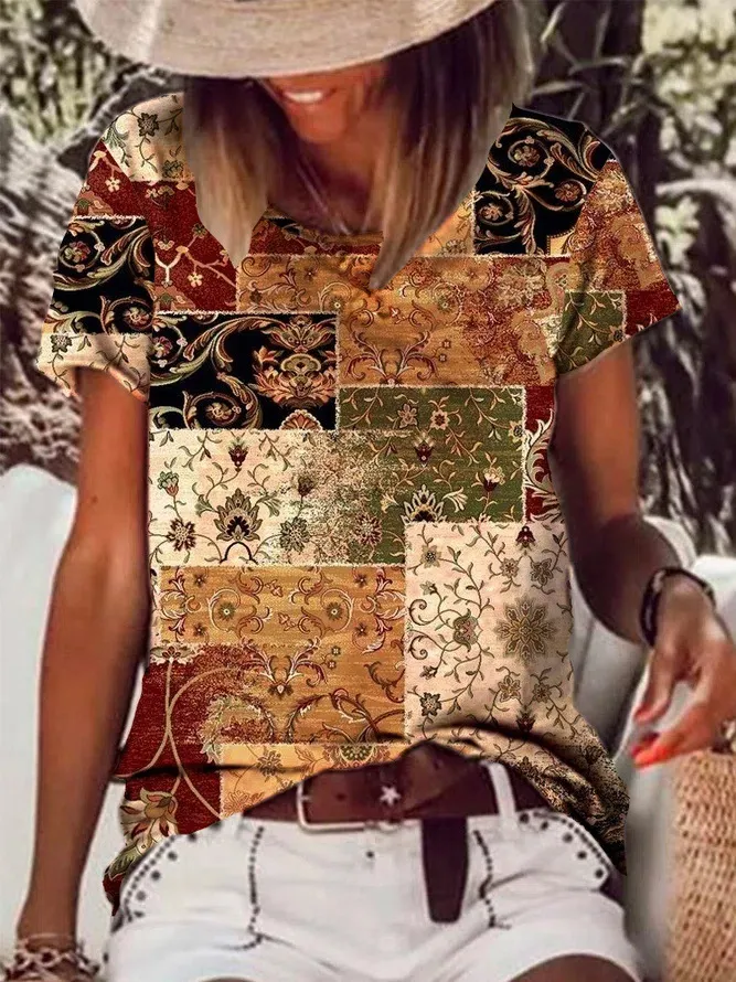 Retro Printed Design Minimalist Top - F168Z623