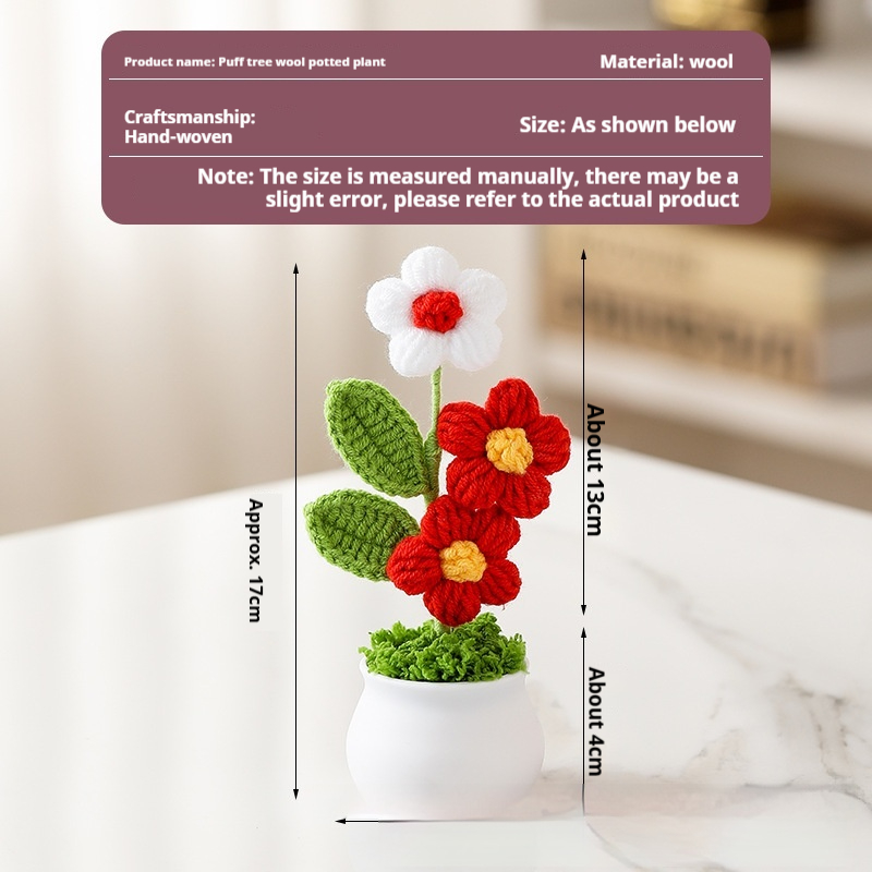 Handgestrickte Blumen Wolle Häkelstrauß Topfpflanzen kleiner Topf Pflanze Büro H - Bild 10 von 10