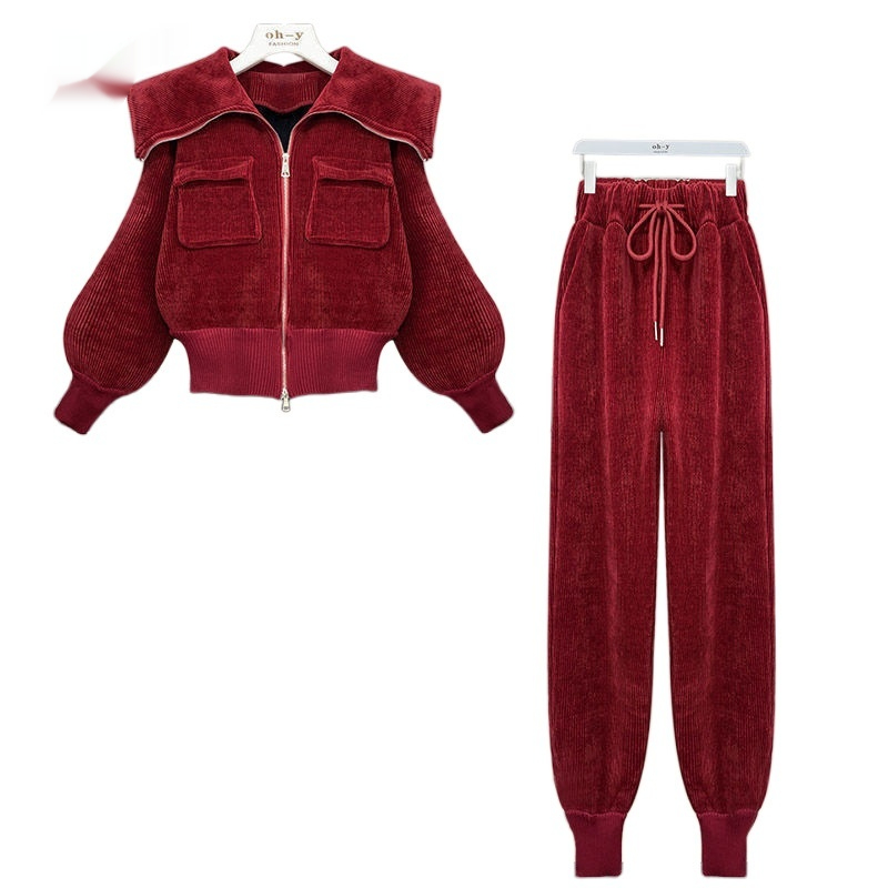 Women's Corduroy Suit Leisure Sports Two-piece Set