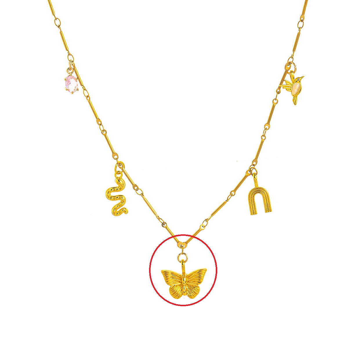 European And American Retro Butterfly Love Multi-element Pendant Twin Necklace Non-electroplating