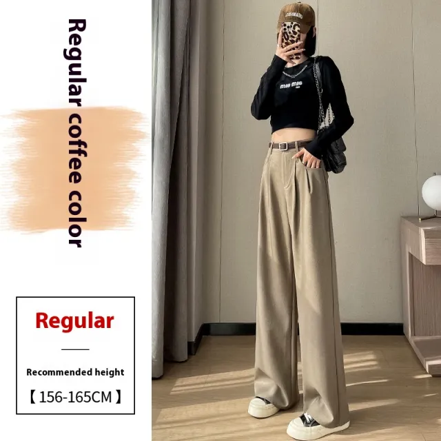 Black Suit Pants Women's Wide leg Pants Straight Casual Pants Coffee Without Velvet - Shop at LoveMi