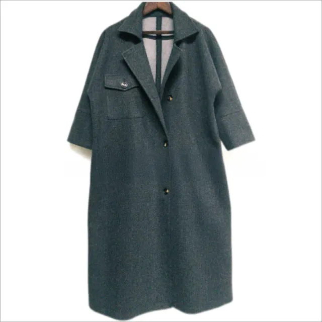 Women's Woolen Coat Ultra long Loose Double Pockets Dark Gray - Shop at LoveMi