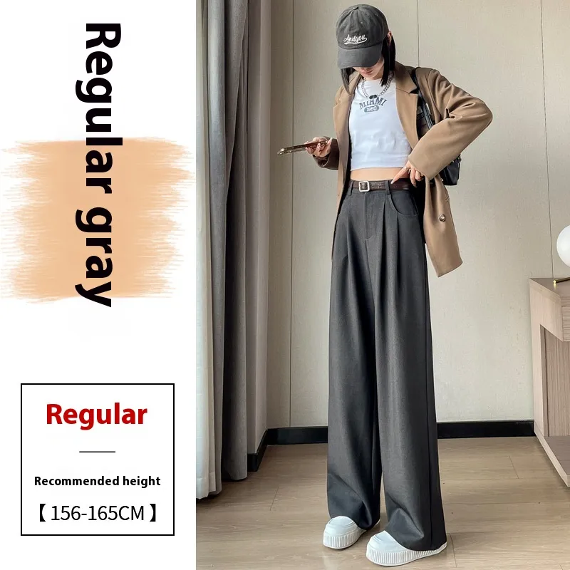 Black Suit Pants Women's Wide-leg Pants Straight Casual Pants - Gray