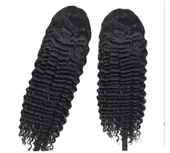 Human Hair 28 30 Deep Wave Lace Frontal Wigs 13 4 Front Wigs - 26Black