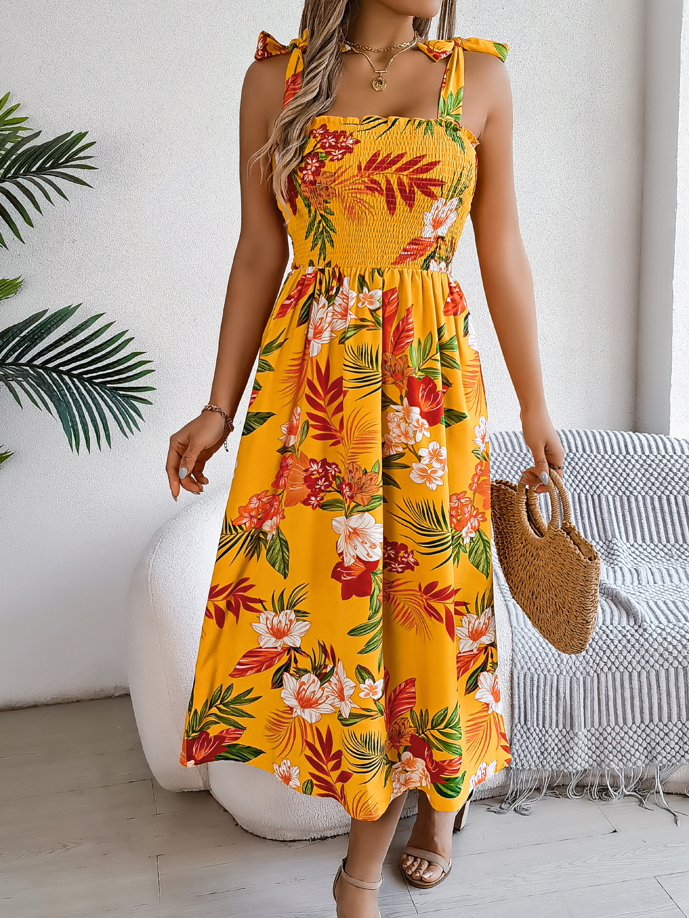 Flowers Print Suspender Corset Dress Ins Fashion Holiday Beach Long Dresses Summ - Picture 8 of 8