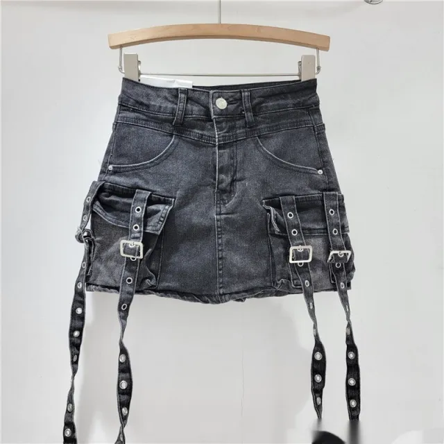Spring And Summer Denim Hip wrapped Short Skirt Gray - Shop at LoveMi