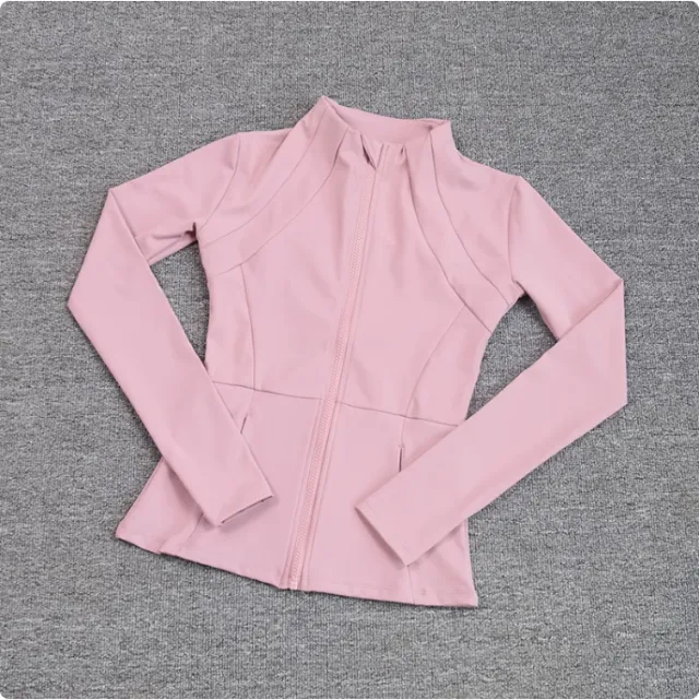 Autumn And Winter Professional Yoga Sports Coat Female Zipper Cardigan Suit Light Pink - Shop at LoveMi