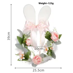 Easter Rabbit Decoration Green Plant Bow Garland Holiday Decoration - Pink White - View 1
