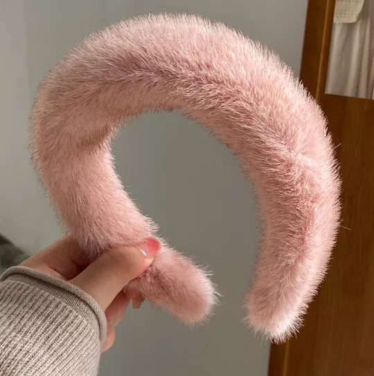 Maillard Fluffy Hair Band High-grade Headdress Face Wash Hair Fixer Wide-brimmed High Skull Hair Bundle - Pink