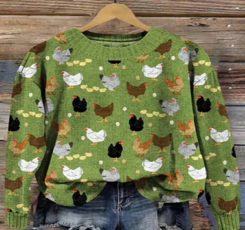 Printed Round Neck Christmas Deer Couples Sweater Hen Xs - Shop at LoveMi
