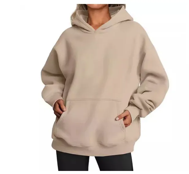 Women's Hoodies With Pockets Fashion Solid Sweatshirt Oversized Hooded Sweater Womens Clothing Sand Colored - Shop at LoveMi