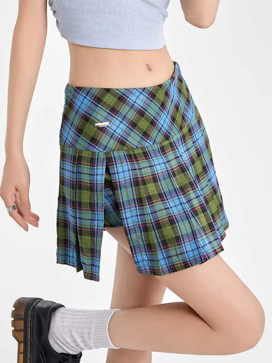 Plaid Skirt Plaid Split High Waist A- Line Skirt - Plaid
