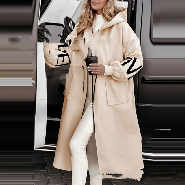 European And American Fashion Women's Wear Casual Hooded Long Splicing Coat Apricot - Shop at LoveMi