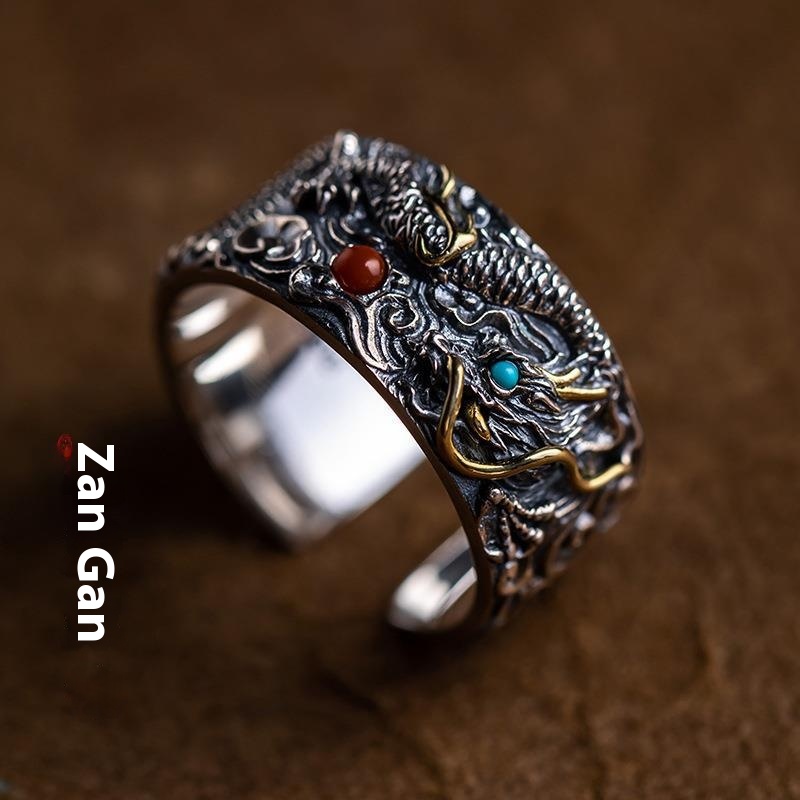 Su Yinxiang Dragon Play Bead Ring Men's Vintage