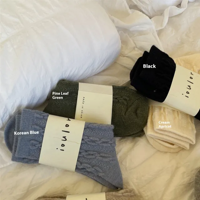 Wool Socks Hemp Pattern Bunching Socks Women South Korea Blue - Shop at LoveMi