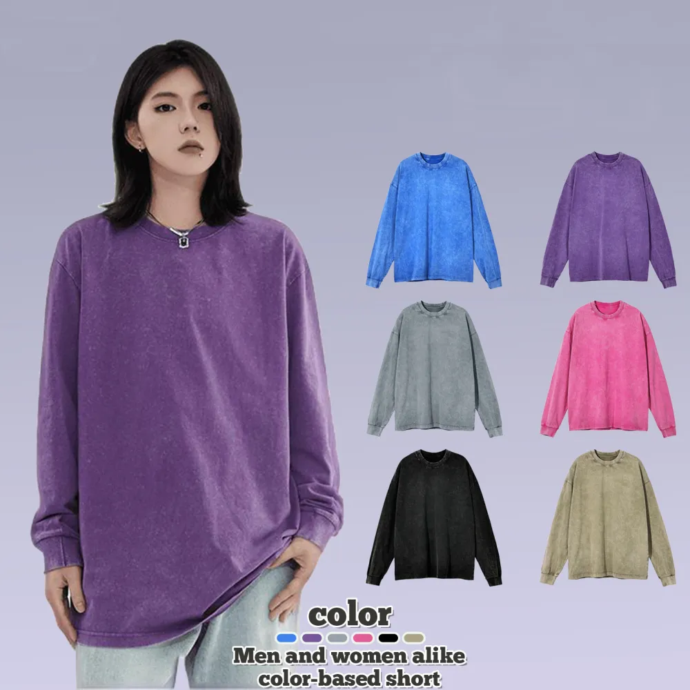 American Retro Double Yarn Cotton Worn Looking Washed-out T-shirt Top