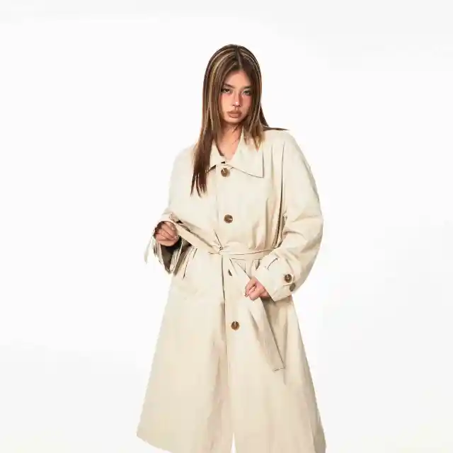 Vintage Single breasted Belt Long Trench Coat Beige - Shop at LoveMi