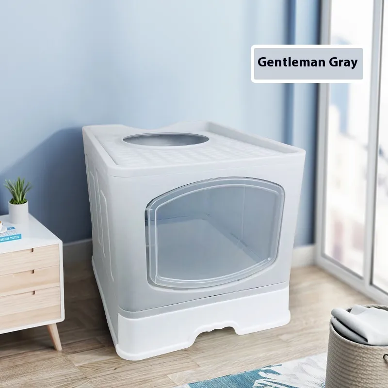No Plus-sized Folding Litter Box Fully Enclosed Cat Toilet - Gray