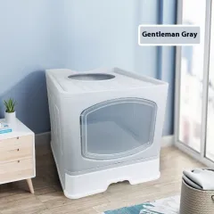 No Plus-sized Folding Litter Box Fully Enclosed Cat Toilet - Grey - View 1