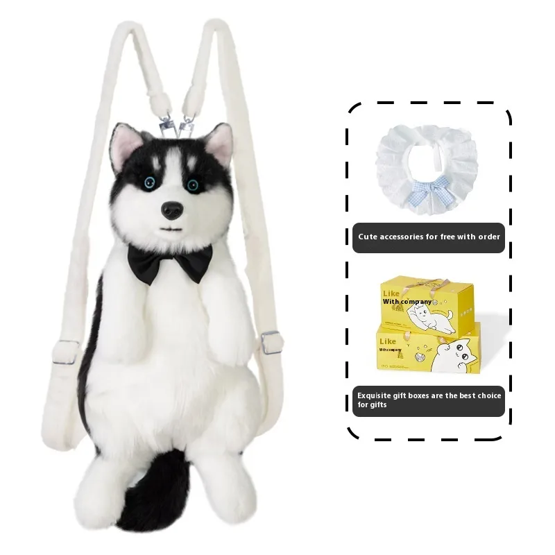 Husky Plush Simulation Bag Toy - Husky Blue Plaid Scarf