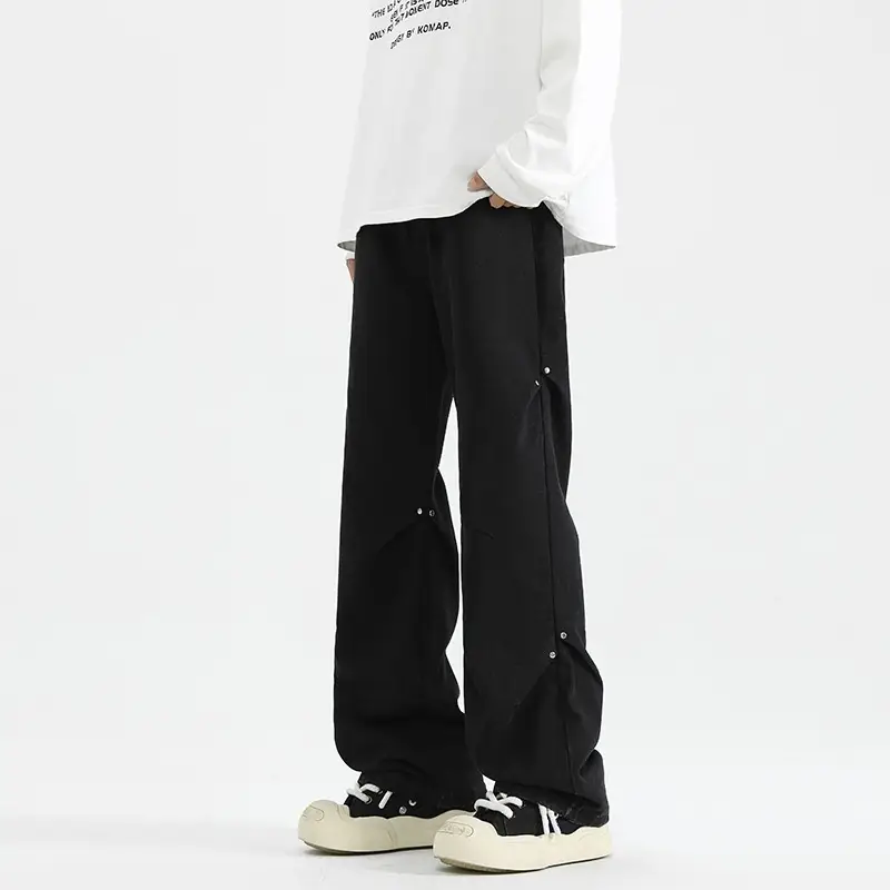 Denim High Street Pu Shuai Retro Straight Loose Trousers