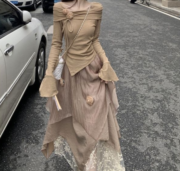 Fashionable High end Irregular Top Gentle Atmosphere Long Dress Suit - Shop at LoveMi