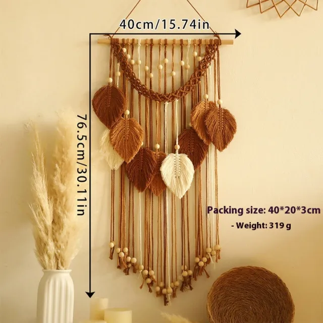 Bohemian Handmade Cotton Woven Wooden Bead Leaves Tapestry Type A - Shop at LoveMi