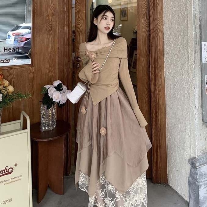 Fashionable High end Irregular Top Gentle Atmosphere Long Dress Skirt - Shop at LoveMi