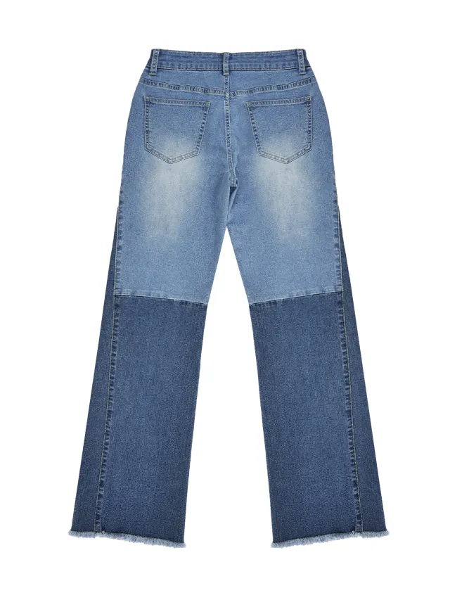 Women's Patchwork Color Fashionable Temperament Bell bottom Pants Jeans Blue - Shop at LoveMi