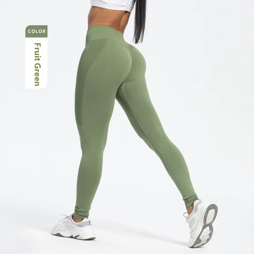 Women's Sports Fitness Pants Seamless Hip Raise High Waist Yoga Pants - Fruit Green