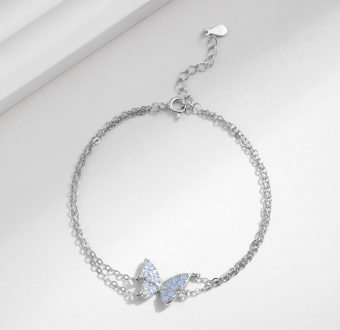S925 Silver Double-layer Bracelet Exquisite Beautiful Crystal Butterfly
