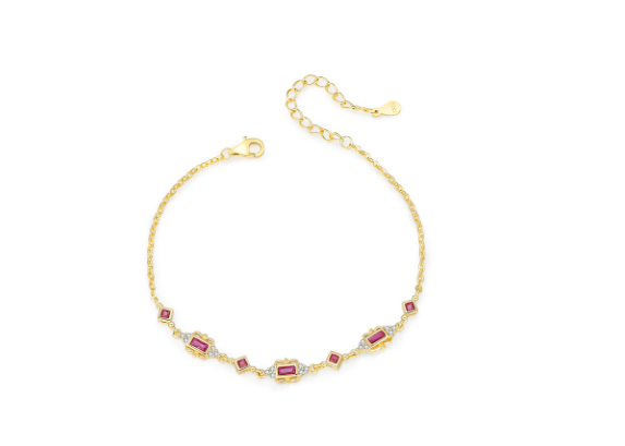 S925 Sterling Silver French Retro Pigeons-blood Ruby Geometric Bracelet