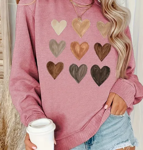 Women's Valentine's Day Printed Round Neck Sweater Pink - Shop at LoveMi