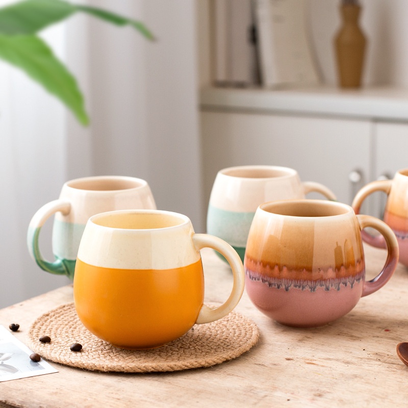 420ml Big Belly Mug Household Ceramic Water Cup Drinking Cup Girls Creative Kiln Baked Color Matching Tea Cup