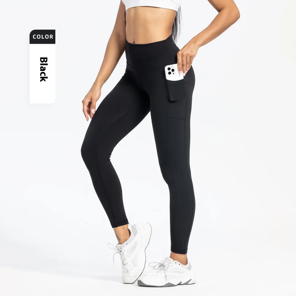 Women's Slim-fit Pocket High Waist Workout Sports Yoga Pants - Black