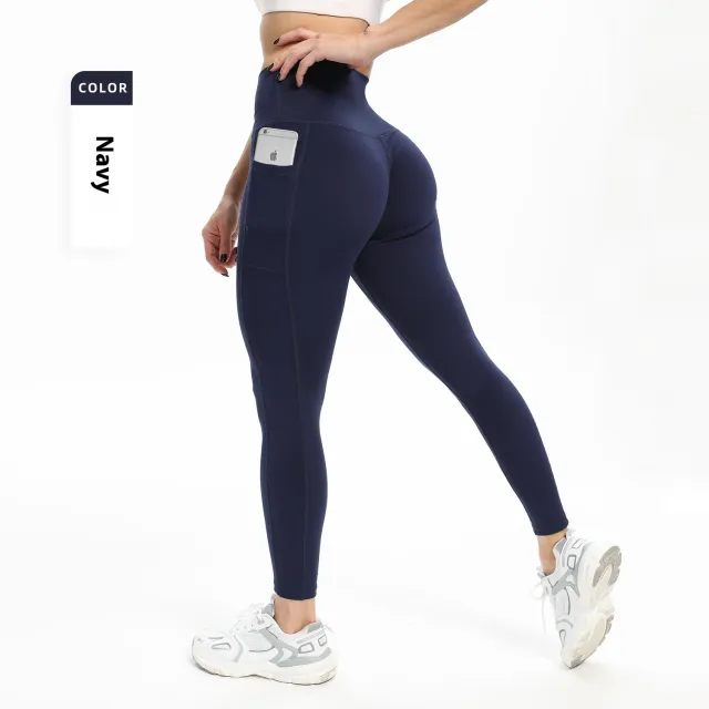 Women's Slim fit Pocket High Waist Workout Sports Yoga Pants Navy Blue - Shop at LoveMi