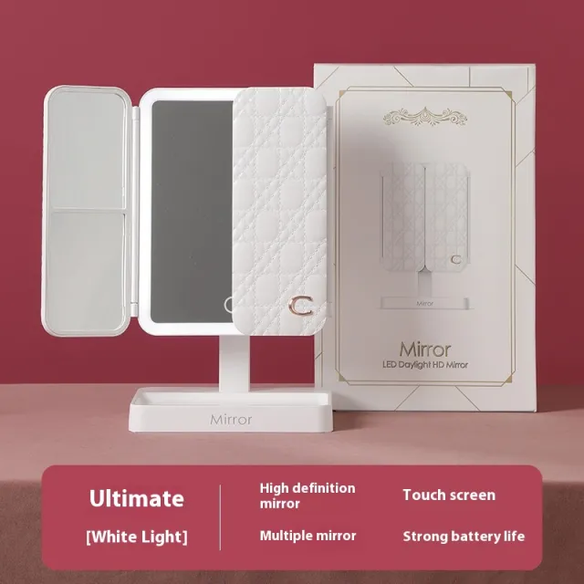 Desktop Three fold Makeup Mirror With Light Internet Celebrity Dressing Retouching Supplementary Lighting Style 2 - Shop at LoveMi