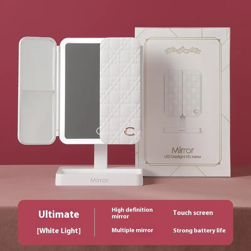 Desktop Three-fold Makeup Mirror With Light Internet Celebrity Dressing Retouching Supplementary Lighting - Style 2