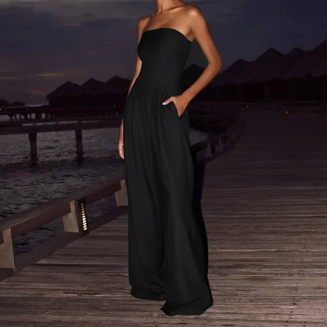 Loose Tube top Jumpsuit Ins Fashion Backless Wide Leg Long Pants Overalls Women's Clothing Black - Shop at LoveMi