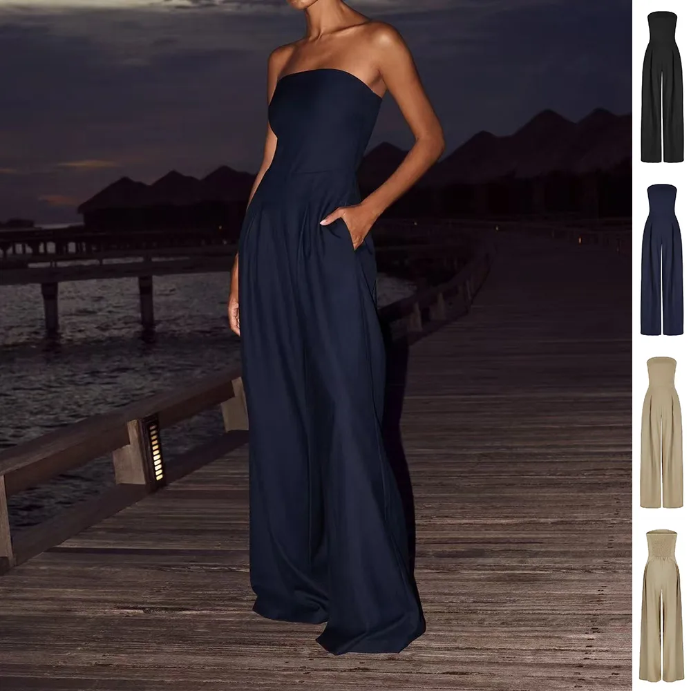 Loose Tube-top Jumpsuit Fashion Backless Wide Leg Long Pants