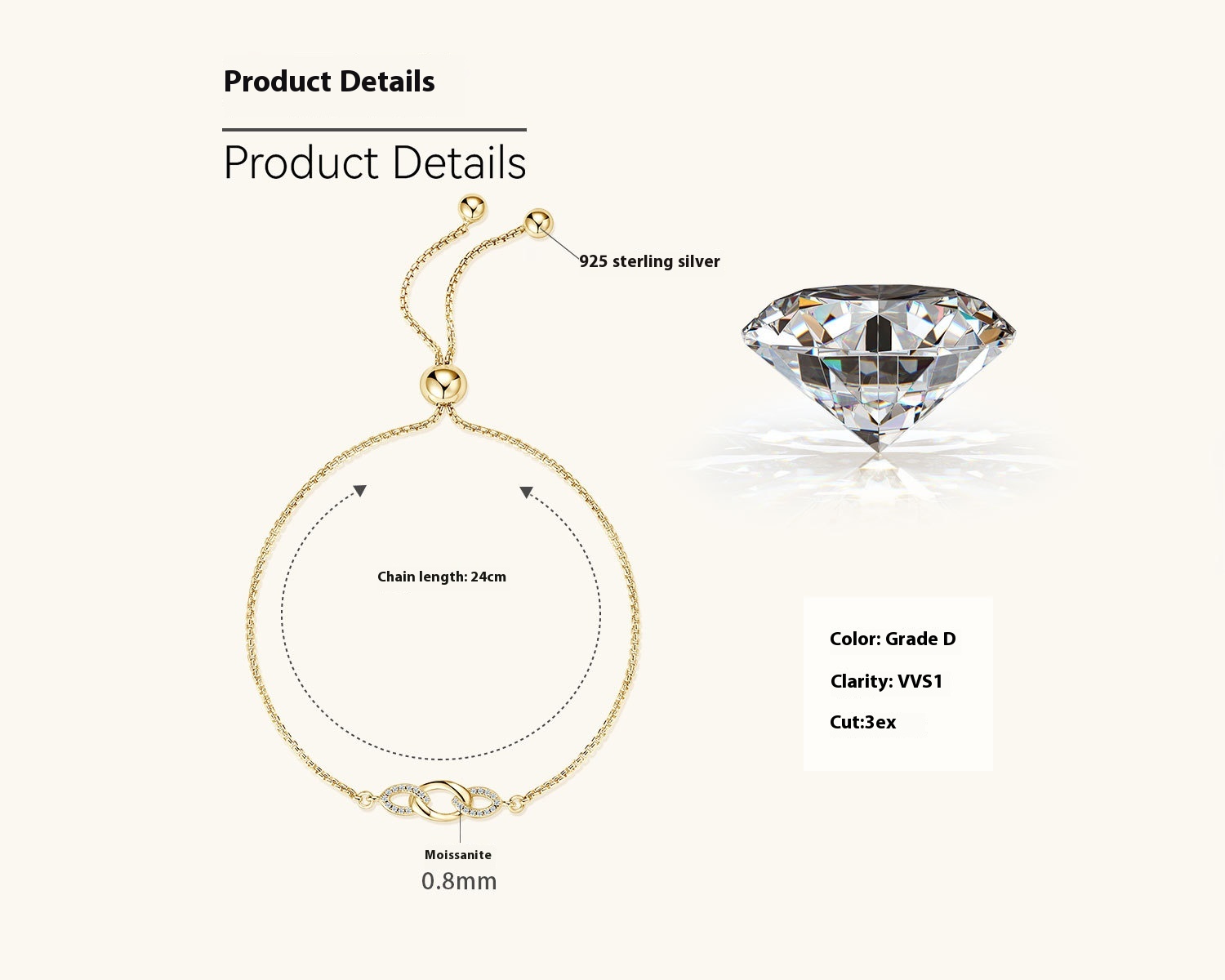 Adjustable Moissanite Bracelet Fashion Design