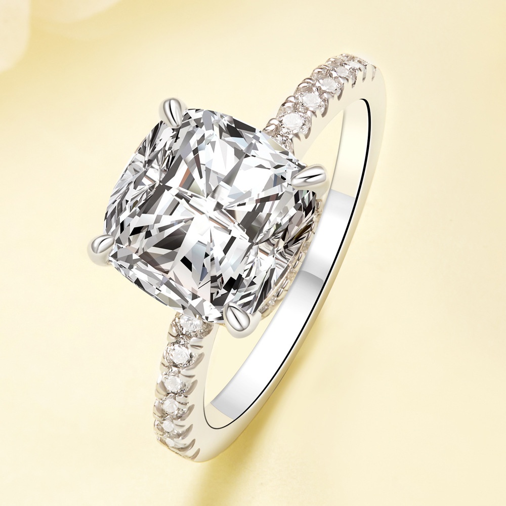 Women's Jewelry Micro-inlaid Square 35ct Pillow-shaped Simulation Diamond Ring