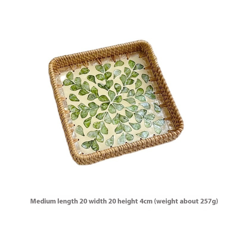 Vietnam Rattan Shell Fruit Plate Rectangular Tray Storage Basket Dining Tray