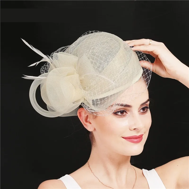 Handmade Noble High-end Linen Headdress Vintage Top Hat - Beige