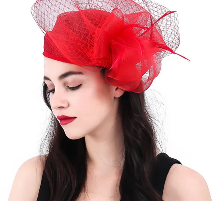 Handmade Noble High-end Linen Headdress Vintage Top Hat - Red
