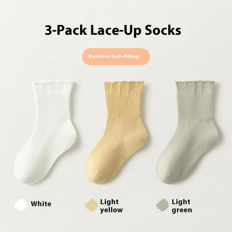 Girls' Cute Lace Baby Cotton Breathable Socks - Yellow