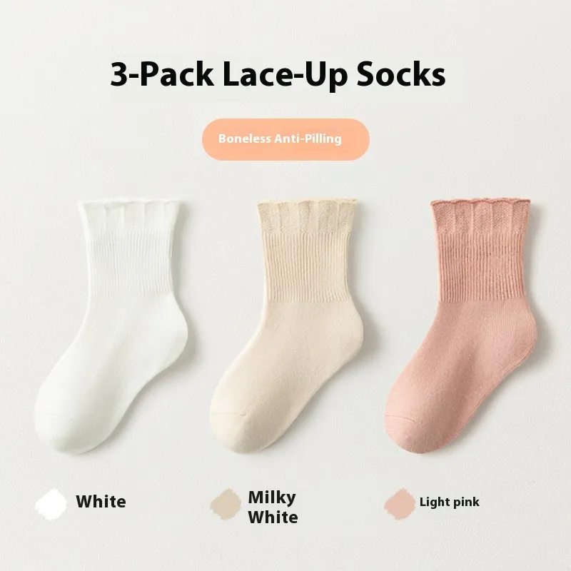 Girls' Cute Lace Baby Cotton Breathable Socks - Milky White Light Pink